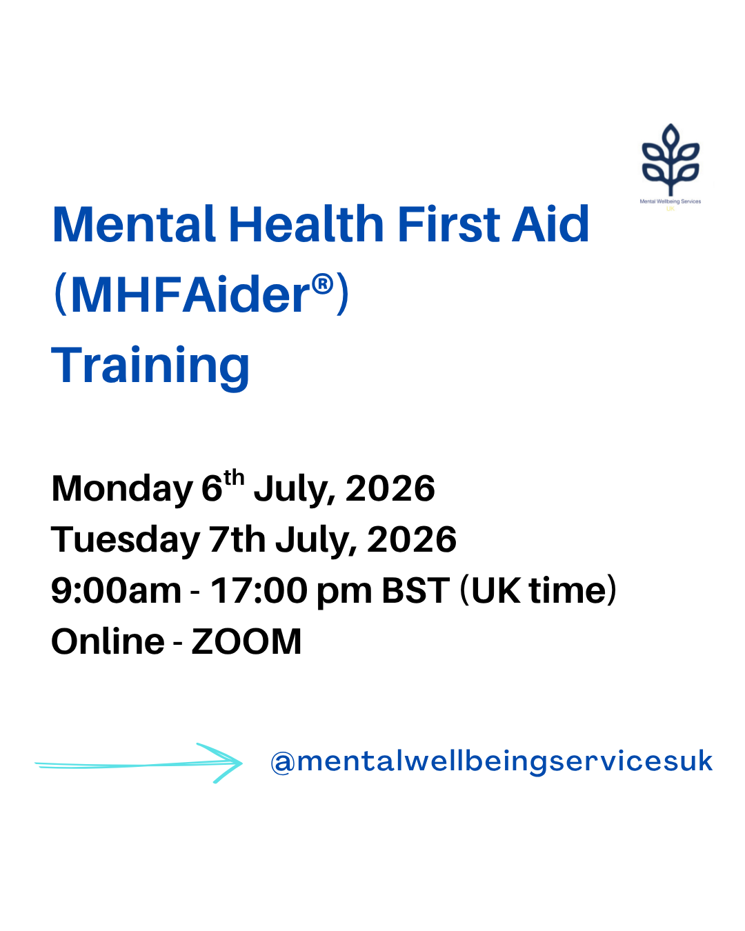 Online Mental Health First Aid (MHFAider®) 6th and 7th July, 2026 9.00am until 5.00pm