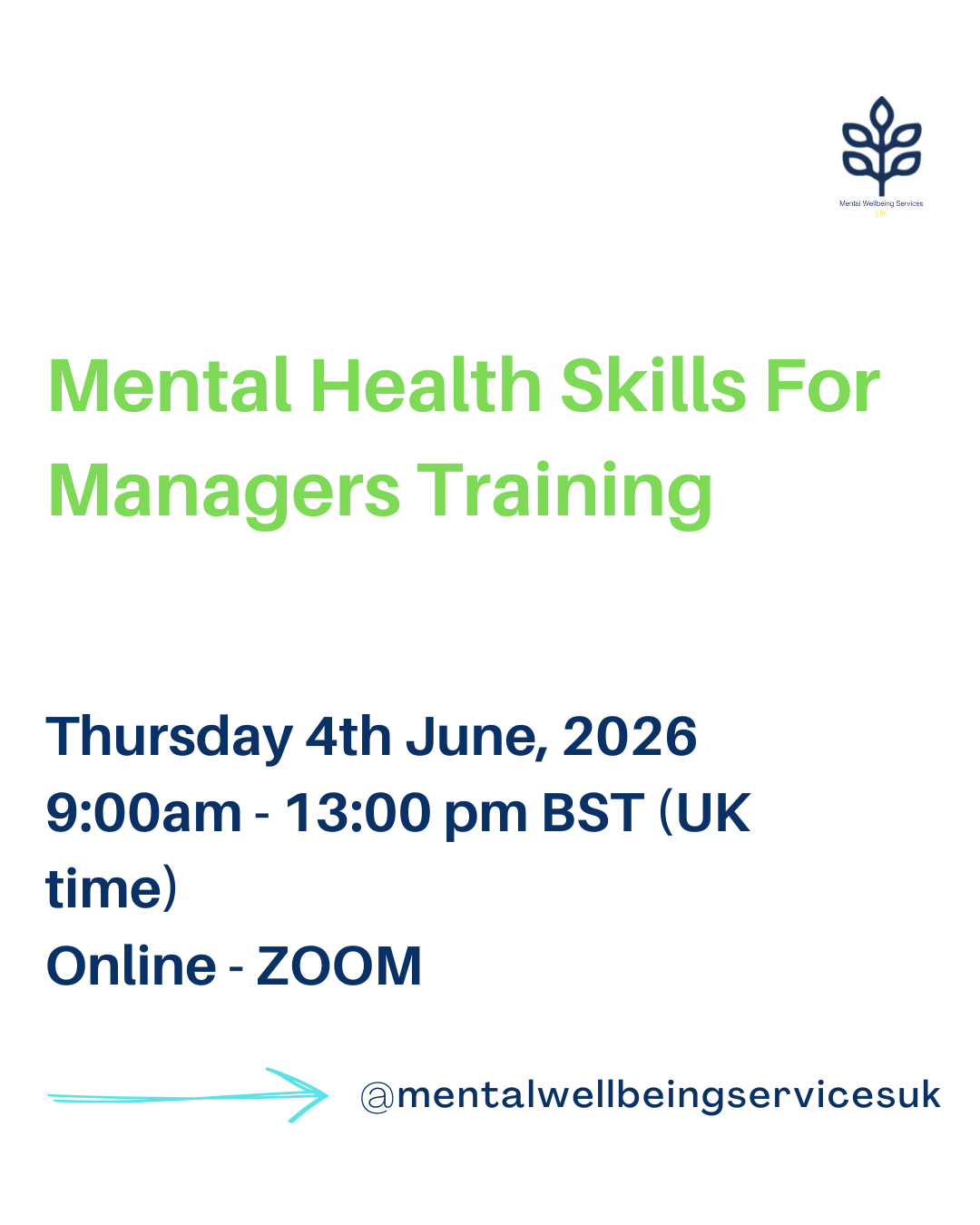 Online Mental Health Skills For Managers Training 4th June 2026, 9.00am until 13.00pm